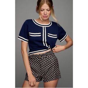 NEW Anthropologie Maeve Ettie High Rise Pinched Linen Printed Shorts Size 32